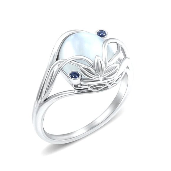 New Boho Chic 925 Silver Blue Sapphire Moonstone Ring